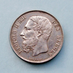 BELGIA - 5 Francs 1871 - Leopold II - Argint 25 g foto