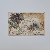 Carte Postala tematica florala litografie reliefata, circulata cu timbru Oravita 1904, Caras / Banat / Romania