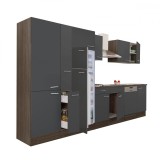 Mobilier bucătărie Leziter Yorki 370 modular, stejar cu fațade gri antracit, 370cm