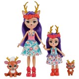 Set papusi surori Enchantimals Danessa Deer &amp;amp; Spirit si Danetta Deer &amp;amp; Fleet, 3 ani+, Mattel