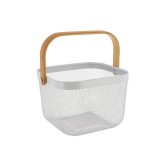 Coș Pătrat Depozitare 27,5X27,5X38 Cm Metal / Maner Bambus &ndash; Alb | Organizatoare Baie