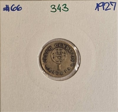 343 Angola 5 Centavos / 1 Macuta 1927, KM#66 foto