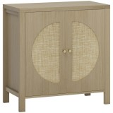 HOMCOM Bufet de bucătărie, mobilier de depozitare cu 2 uși cu efect ratan și raft reglabil, 75 x 38 x 77 cm, lemn natural | Aosom Romania