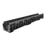 Rigola plastic Mufle Skip PE-HD, carosabila, exterioara, pentru scurgere apa pluviala, cu gratar fonta si barete, B125, 1000 x 1