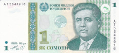 Bancnota Tadjikistan 1 Somoni 1999 (2010) - P14A UNC foto