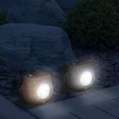 Garden of Eden - Lampa solara pentru exterior, model „piatra cenusie” - alb rece - 85 x 67 x 70 mm