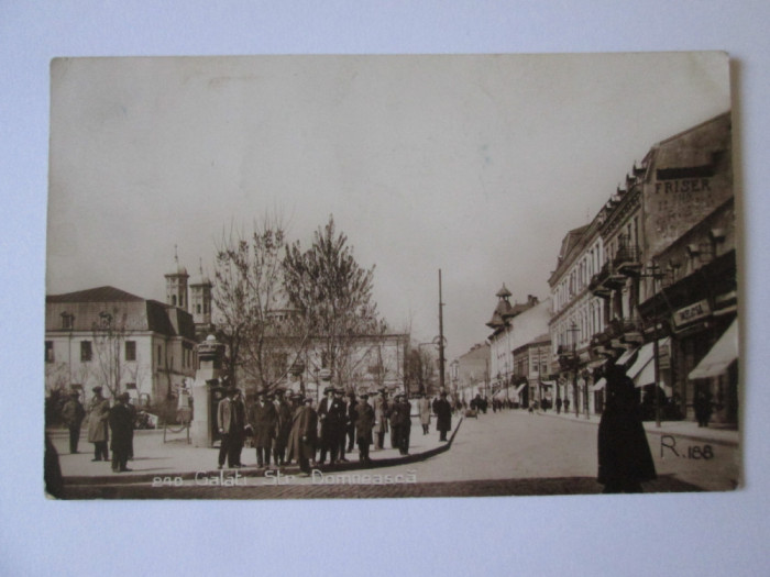 Carte poștala fotografie Galati:Strada Domneasca,magazinene,circulata 1933