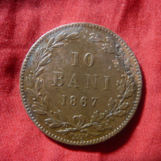 Moneda 10 Bani 1867 watt , Carol I , cupru ,cal. mediocru