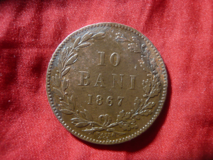 Moneda 10 Bani 1867 watt , Carol I , cupru ,cal. mediocru