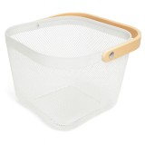Cos cu maner Heinner Risa alb, metal vopsit electrostatic, maner lemn, 24.5x24x17.5 cm
