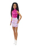 Papusa Barbie Fashionistas bruneta cu top cu stelute si fusta irizata