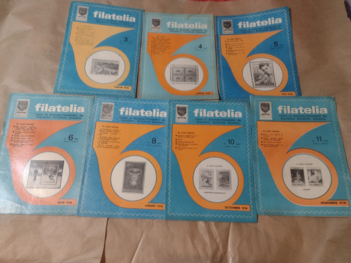 FILATELIA - REVISTA FILATELISTILOR DIN R.S.R., Anul 1978, Nr.3,4,5,6,8,10,11.
