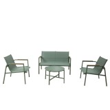 Set terasa / mobilier gradina, canapea 2 locuri, 2 fotolii, pentru exterior, masa rotunda, Grandio Mob Olive 211M, metal, verde
