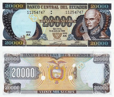 ECUADOR 20.000 sucres 12 iulie 1999 UNC!!! foto