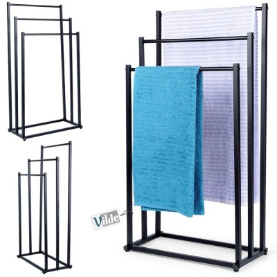Suport Pentru Prosoape, 44x21x86cm, Fabricat Din Metal Vopsit Electrostatic, Constructie Stabila, Trei Bare Pentru Uscare, Negru foto