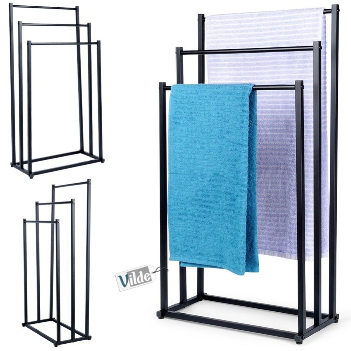 Suport Pentru Prosoape, 44x21x86cm, Fabricat Din Metal Vopsit Electrostatic, Constructie Stabila, Trei Bare Pentru Uscare, Negru