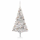 vidaXL Brad Crăciun pre-iluminat cu set globuri, argintiu, 240 cm, PET 3077612