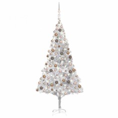 vidaXL Brad Crăciun pre-iluminat cu set globuri, argintiu, 240 cm, PET 3077612
