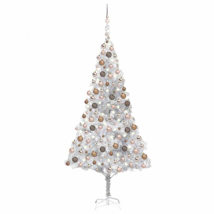 vidaXL Brad Crăciun pre-iluminat cu set globuri, argintiu, 240 cm, PET 3077612