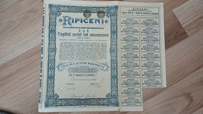 Ripiceni , titlu de 5 actiuni nominative-stare f buna