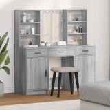 Set masă toaletă cu LED, 3 piese, gri sonoma, lemn prelucrat