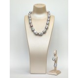 Cumpara ieftin Set Bijuterii Perle Baroc Gri Argint 925 Placat Aur, Colier si Cercei, Handmade Italy, Elegant, Cadou