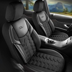 Set Huse Scaune Auto pentru Audi A8 - Panda Berlin, negru cu cusatura gri, 11 piese foto
