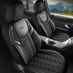 Set Huse Scaune Auto pentru Seat Exeo - Panda Berlin, negru cu cusatura gri, 11 piese foto