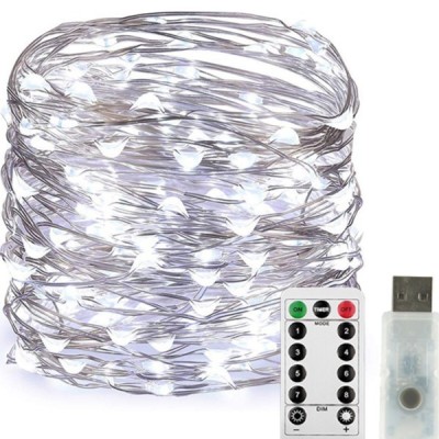 Instalatie Craciun, 10 metri, 100 LED-uri, USB, Telecomanda cu 8 functii, alb rece, Flippy foto