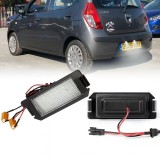 Set 2 Lampi LED Numar Inmatriculare Auto pentru Hyundai I10 I20 Ioniq si Kia Rio 3 UB Picanto Soul &ndash; Alb Xenon 6000K, Canbus Fara Eroare, 18 LED-uri,