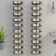 vidaXL Suport sticle de vin, de perete, 10 sticle, 2 buc, auriu, metal