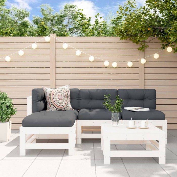 Gossi set mobilier de gradina cu perne, 5 piese, alb, lemn masiv