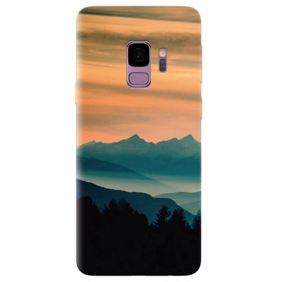 Husa silicon pentru Samsung S9, Blue Mountains Orange Clouds Sunset Landscape foto