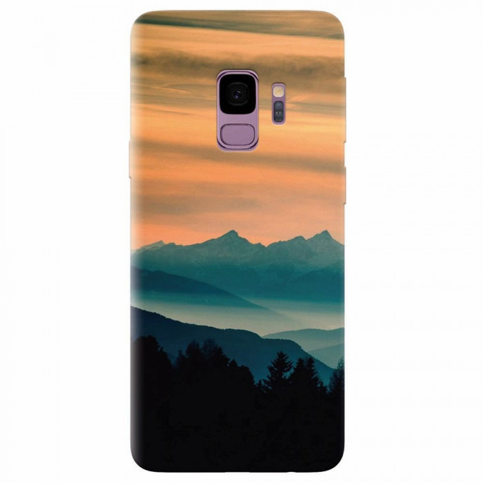 Husa silicon pentru Samsung S9, Blue Mountains Orange Clouds Sunset Landscape