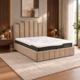 Cumpara ieftin Pat Cadiz 160x200 cm Tapitat Catifea Bej cu Somiera Inclusa