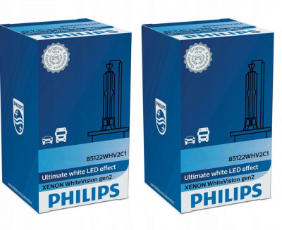 Set 2 Buc Bec Xenon Philips D2S 35W 85V P32d-2 White Vision Gen 2 85122WHV2C1 foto