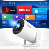 Videoproiector portabil Smart, Android 11, 160 lumeni ANSI, HD 720P, suport 4K, WiFi 6, Bluetooth 5.0, rotire 180&deg;, Home Cinema