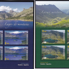 2010 LP 1876 a EMISIUNE ROMANIA-ARGENTINA LACURI MONTANE BL.4 TIMBRE+MANSETA MNH