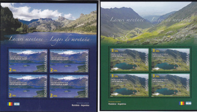 2010 LP 1876 a EMISIUNE ROMANIA-ARGENTINA LACURI MONTANE BL.4 TIMBRE+MANSETA MNH foto