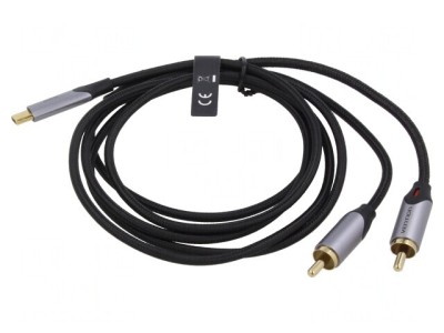Cablu RCA x2 la USB C Aurit 0,5m Negru foto