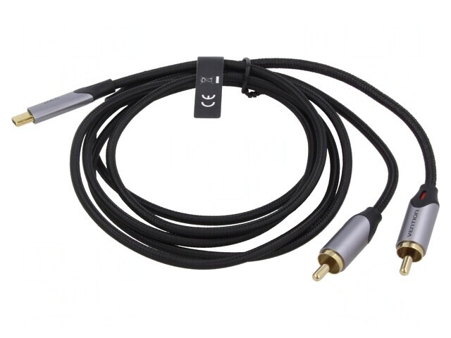 Cablu RCA x2 la USB C Aurit 0,5m Negru
