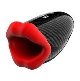 Masturbator Red Lips, Display LCD, 9 Moduri Vibratii, 9 Moduri Tapare, Silicon, USB, Negru/Rosu, 18 cm, Passion Labs