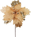 Floare decorativa de Craciun MagicHome poinsettia aurie cu globuri, 20 cm