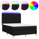 Cumpara ieftin Pat cu arcuri, saltea si LED, negru, 140x190 cm, textil