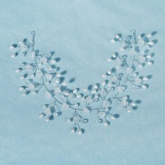 Ornament de par cu flori albe, margele si perle foto