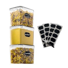 Recipiente etanse de depozitare Koken, plastic fara BPA, Set 3 Caserole, Transparent/Negru - Set 3 recipiente 1.4L