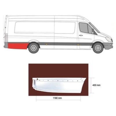 Segment aripa spate MERCEDES SPRINTER 209-524, 07.2006-10.2013 pentru Versiune EXTRA LONG, 4700mm, partea Dreapta, KLOKKERHOLM, in spatele rotii; dea foto