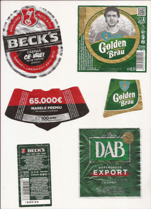 N16 Lot 10 Etichete diferite de Bere ( Golden Brau, DAB, Chimay, Birra Moretti)
