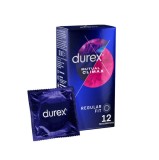 Prezervative cu striatii Durex Mutual Climax, regular fit, cu efect de stimulare clitoridiana si intarziere ejaculare, 56 mm, 1 cutie x 12 buc