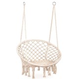 Scaun rotund tip leagan suspendat pentru casa sau gradina, cu franjuri, 150kg, crem Household NewTrend